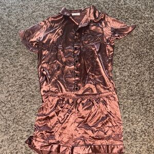 Satin Short Sleeve Pajama Set - Bronze